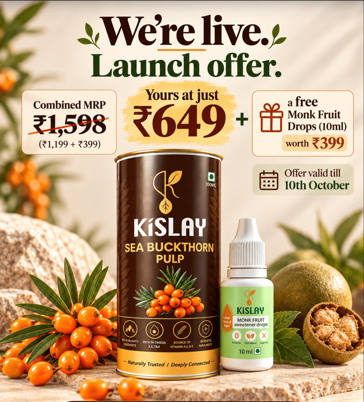 Kislay Seabuckthorn Pulp Launch Offer Bundle — Book now and save ₹949